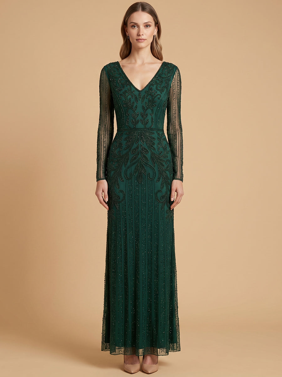 Long Sleeve Beaded Gown | 28841