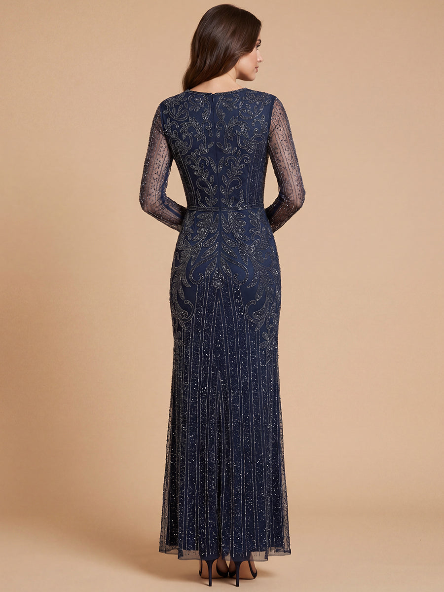 Long Sleeve Beaded Gown | 28841
