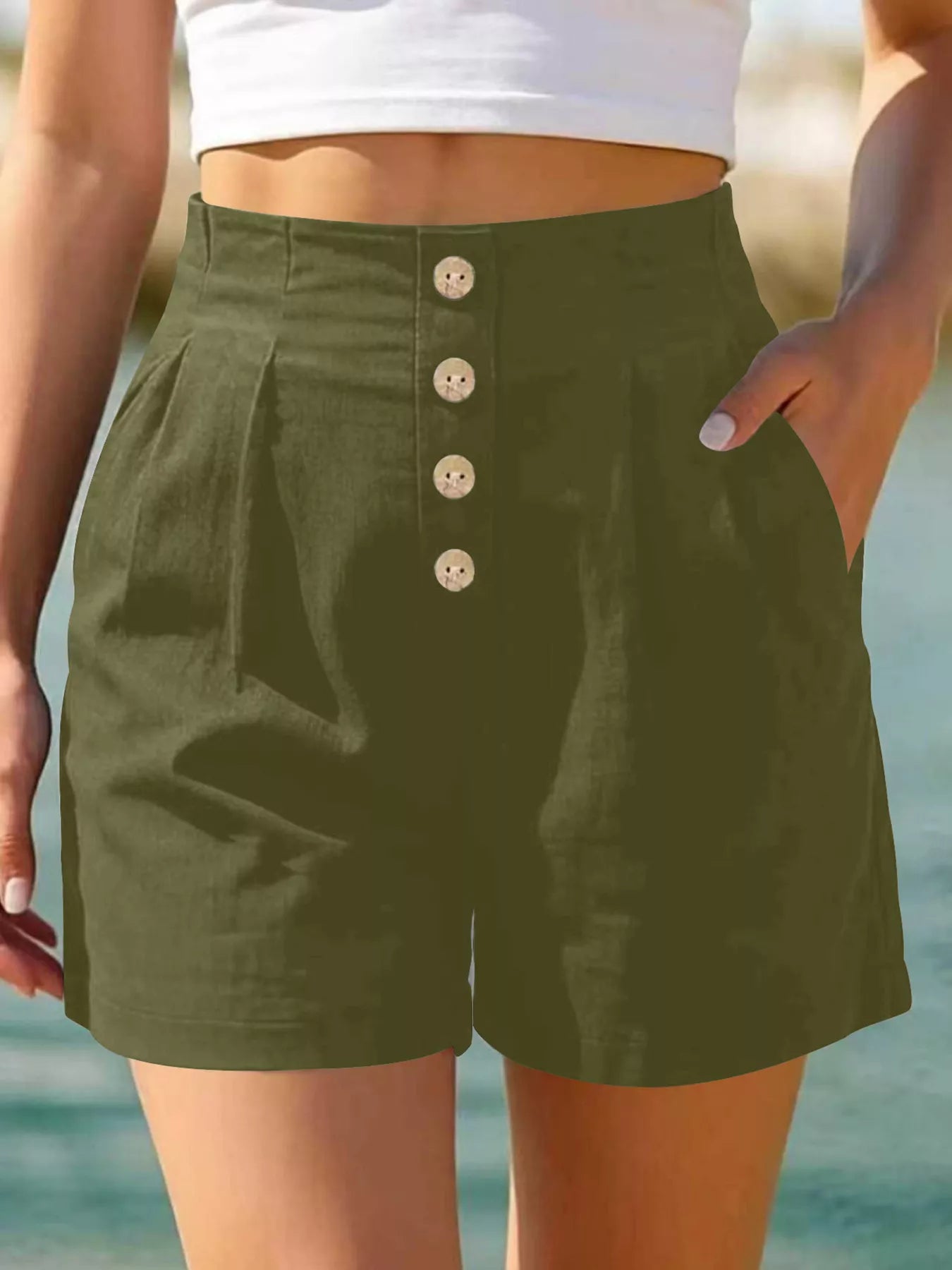 Button Fly High Waist Shorts