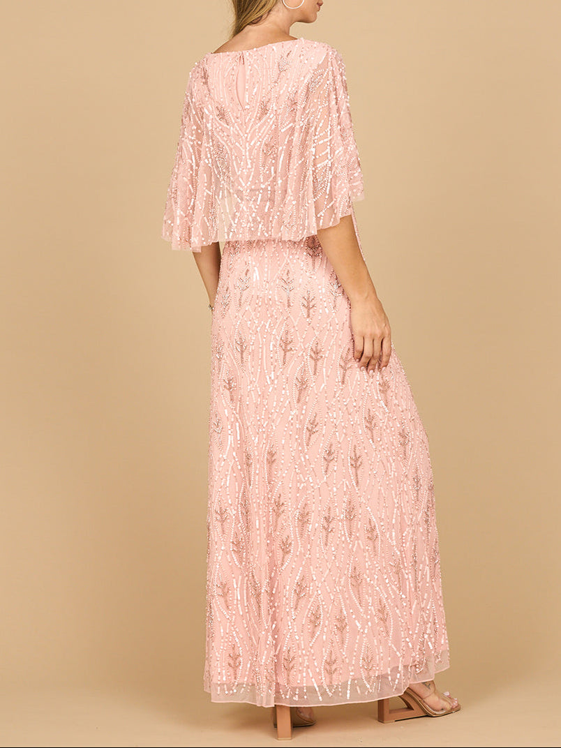 Beaded Gown with Half Cape
