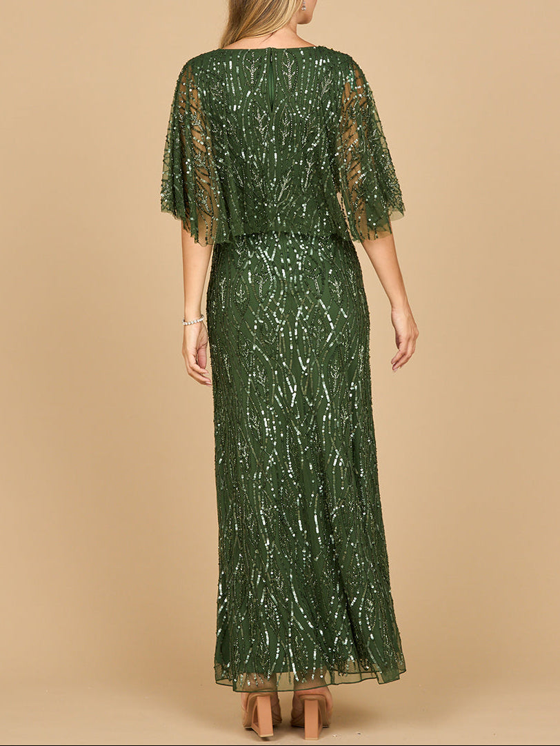 Beaded Gown with Half Cape