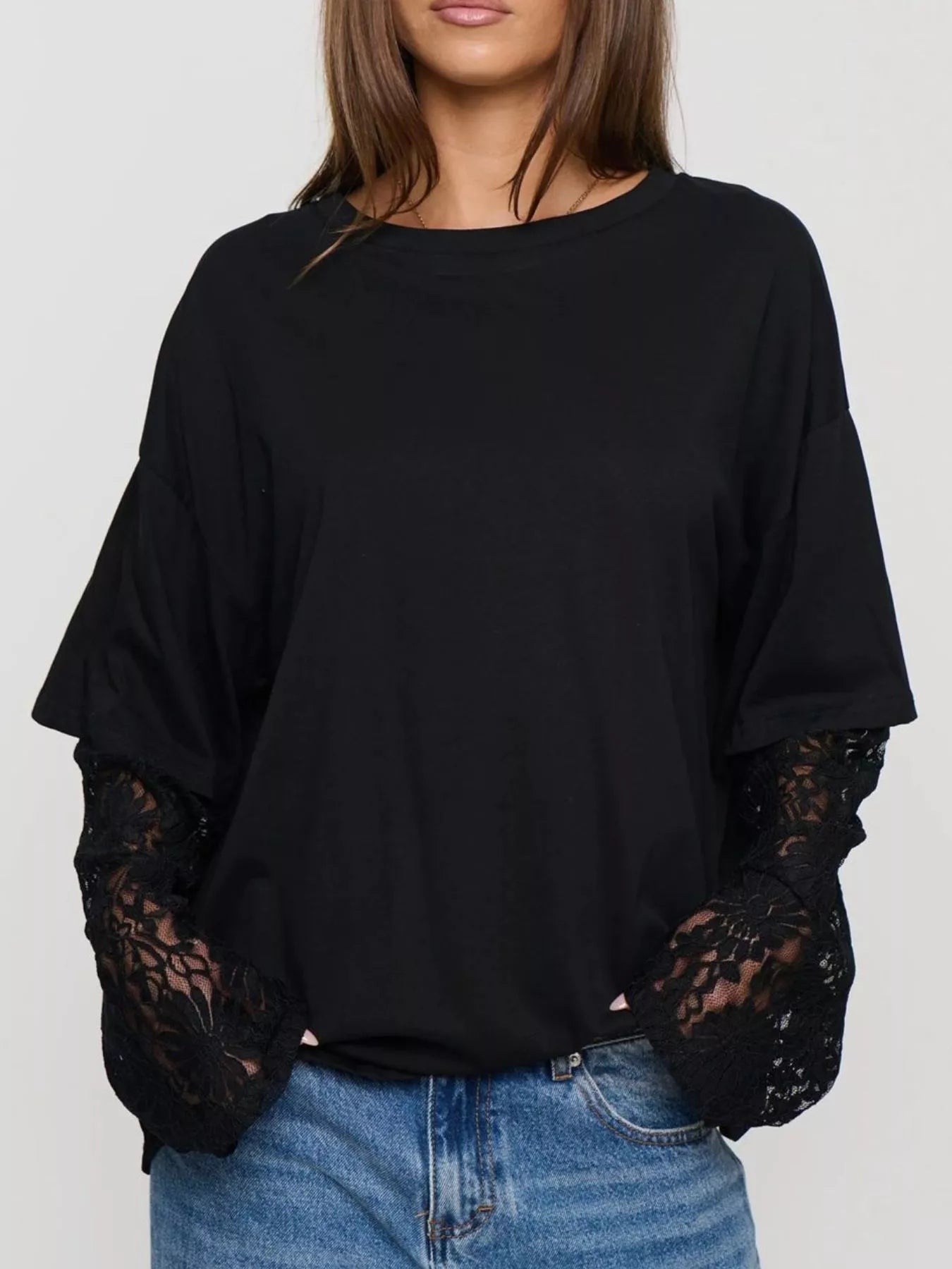 Layered Lace-Sleeve T-Shirt