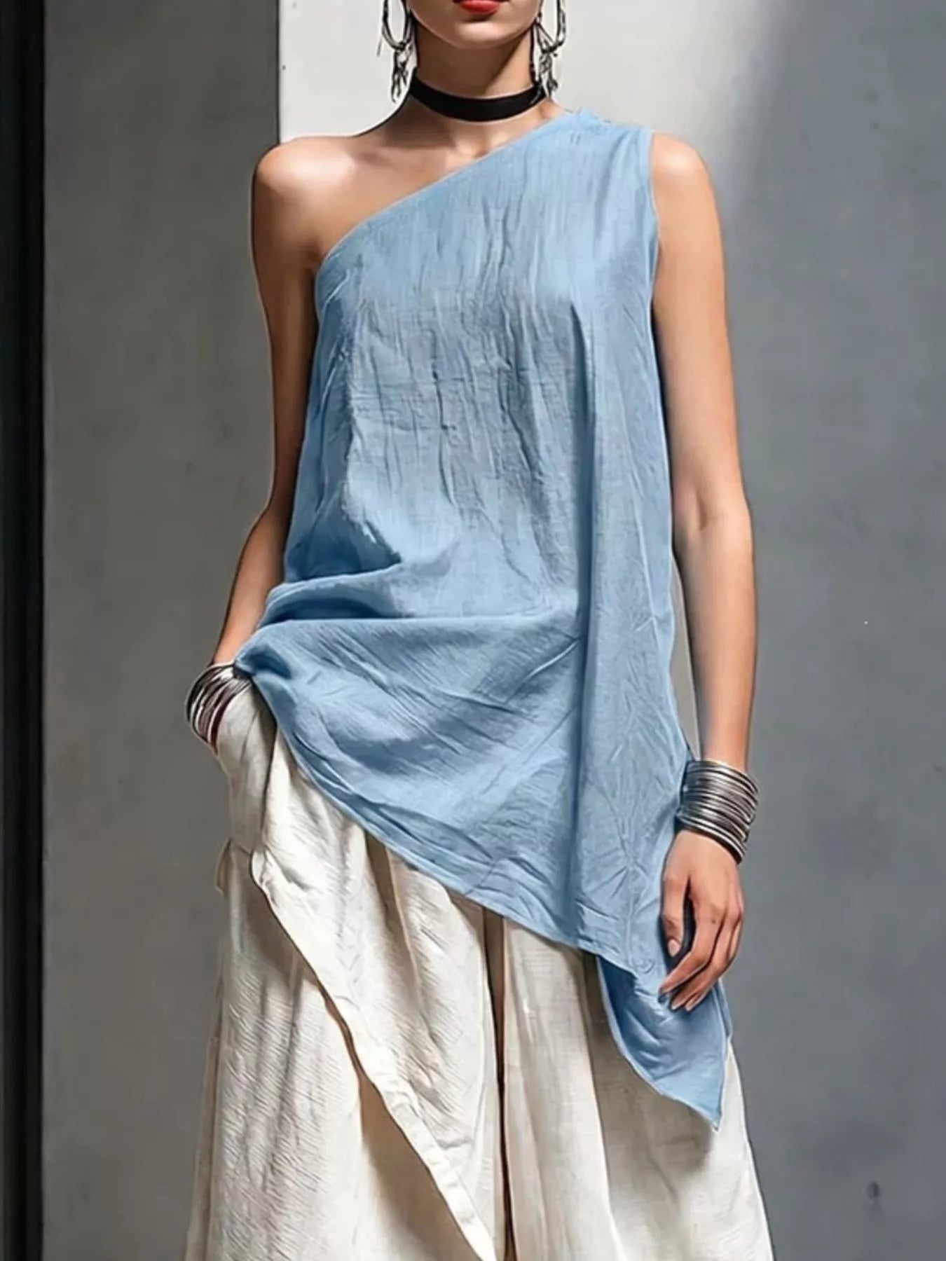 Full Size Asymmetrical One-Shoulder Sleeveless Top Plus Size