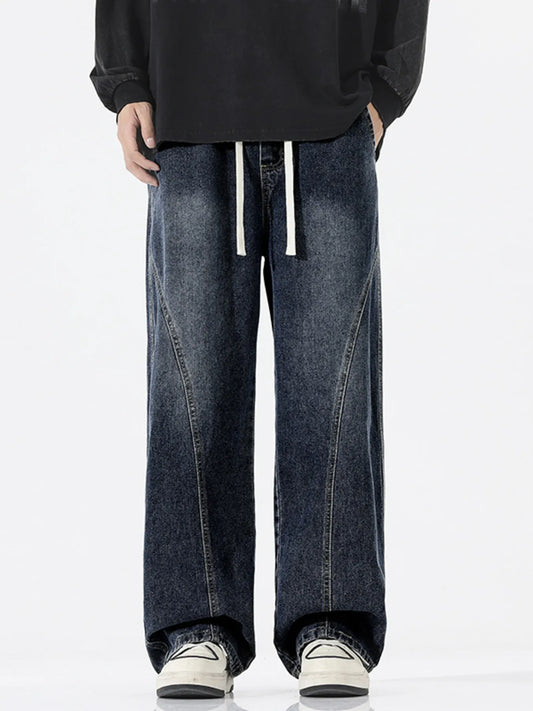 Men's Full Size Wide Leg Drawstring Jeans Plus Size