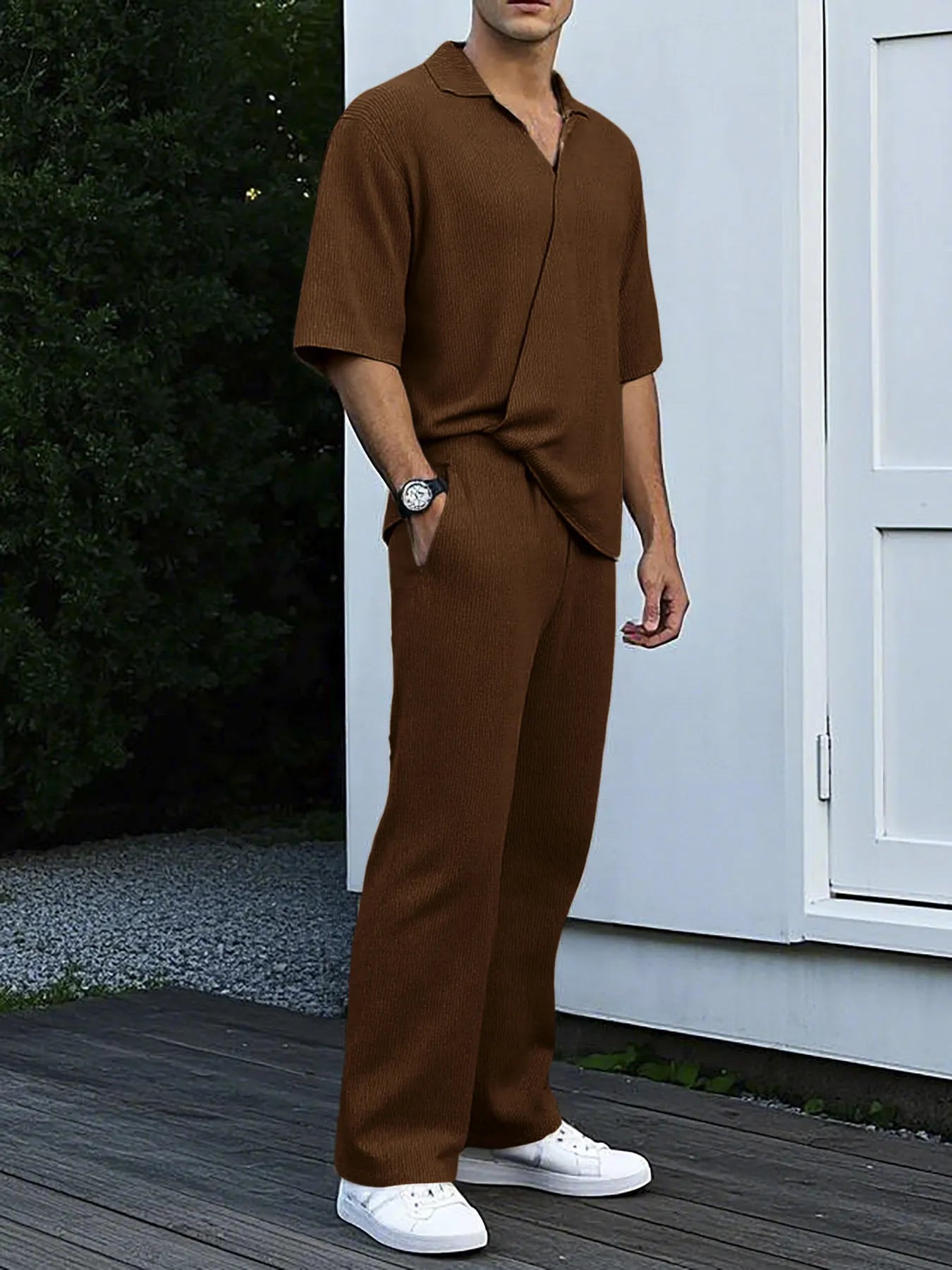 Men's Full Size Short Sleeve Top and Pants Set Plus Size