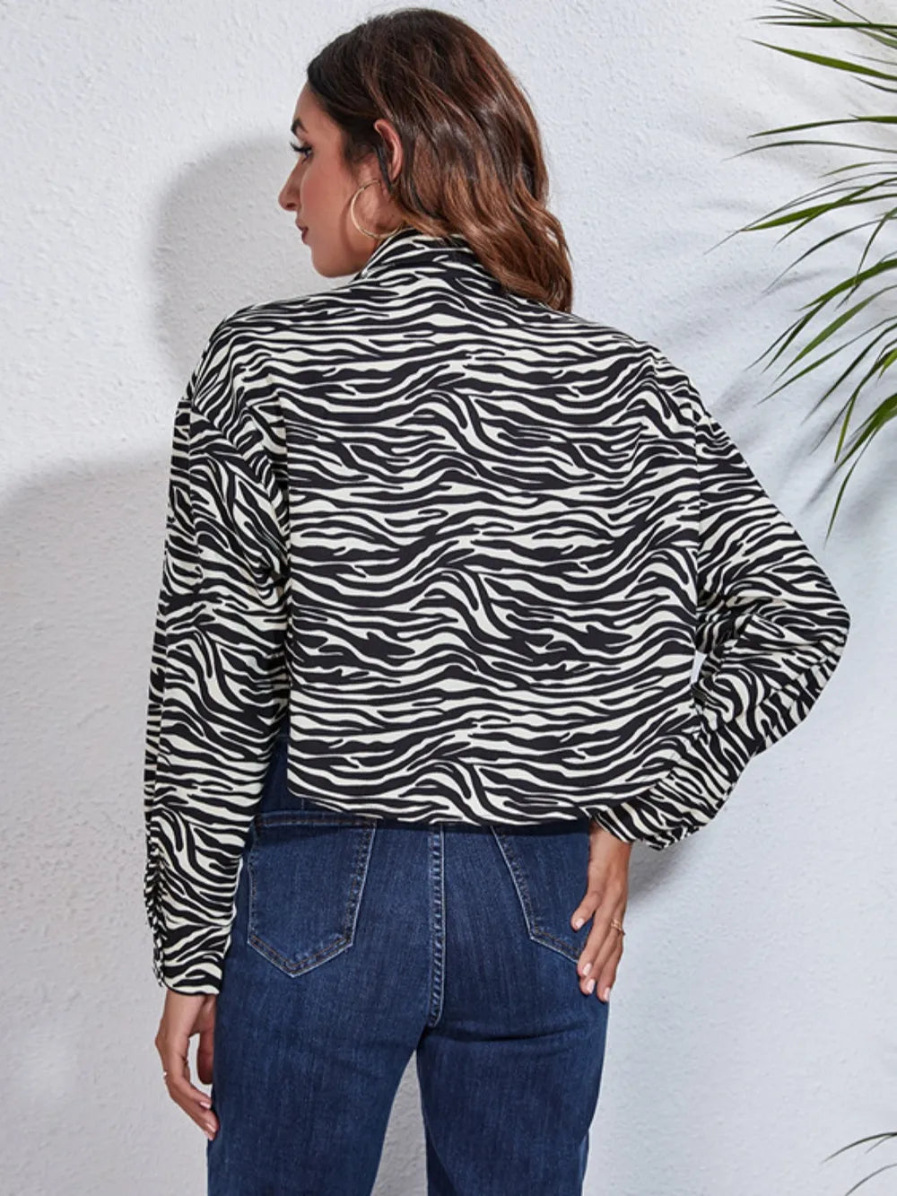 Button Down Printed Cropped Jacket