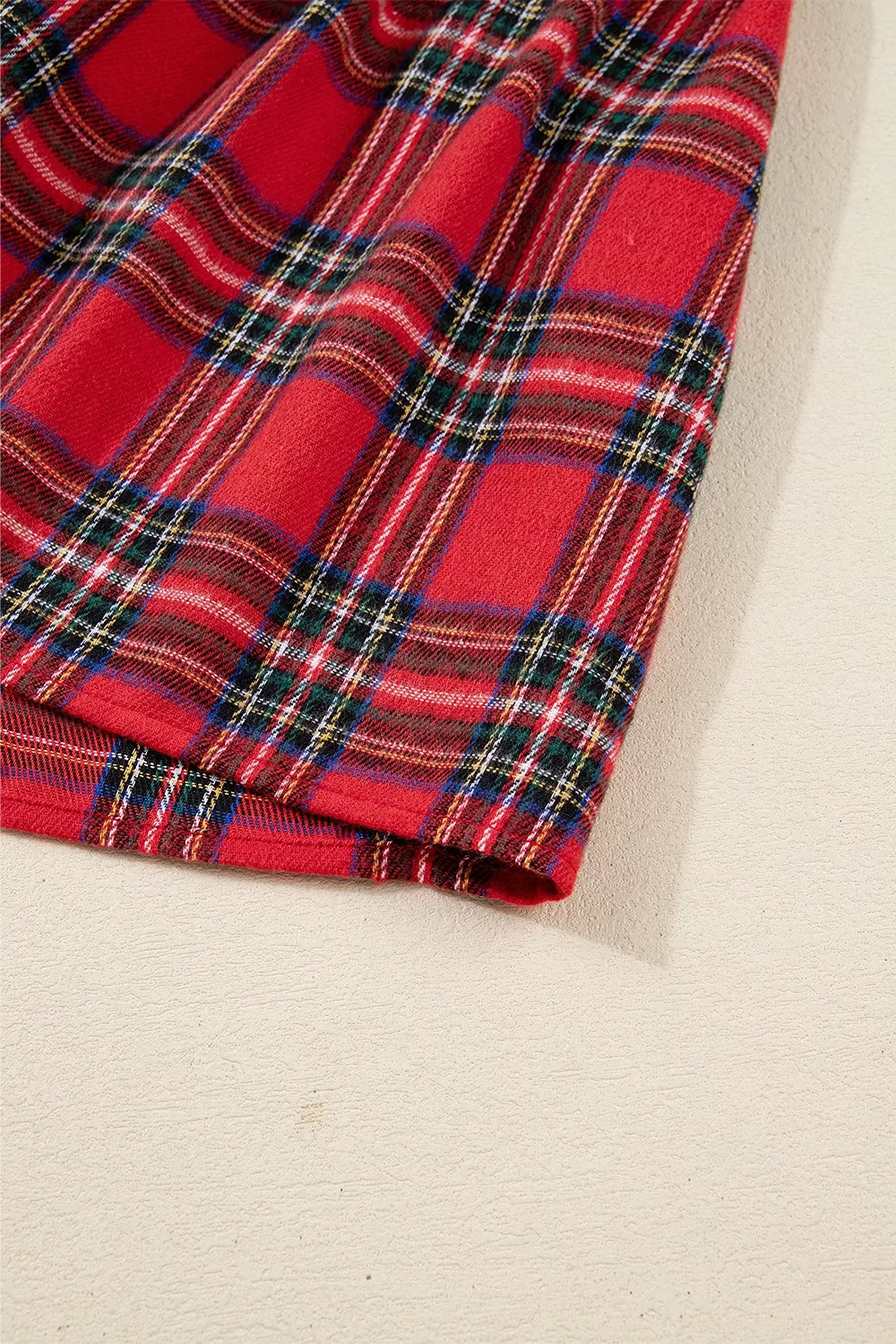 Christmas Plaid V Neck 3/4 Sleeve Tie Waist Ruffle Hem Midi Dress