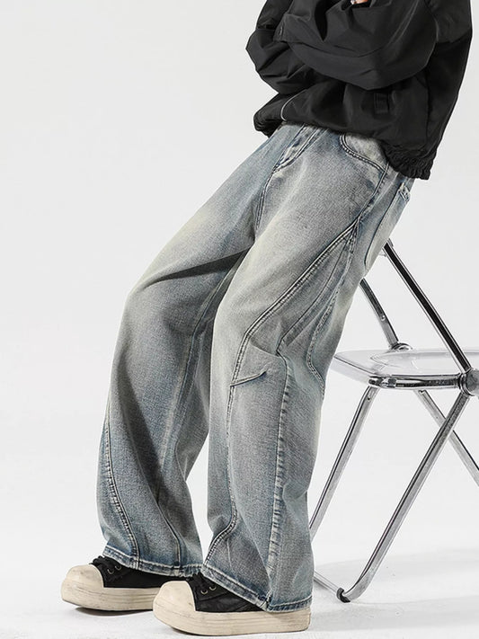 Men's Full Size Vintage Wash Wide Leg Jeans Plus Size