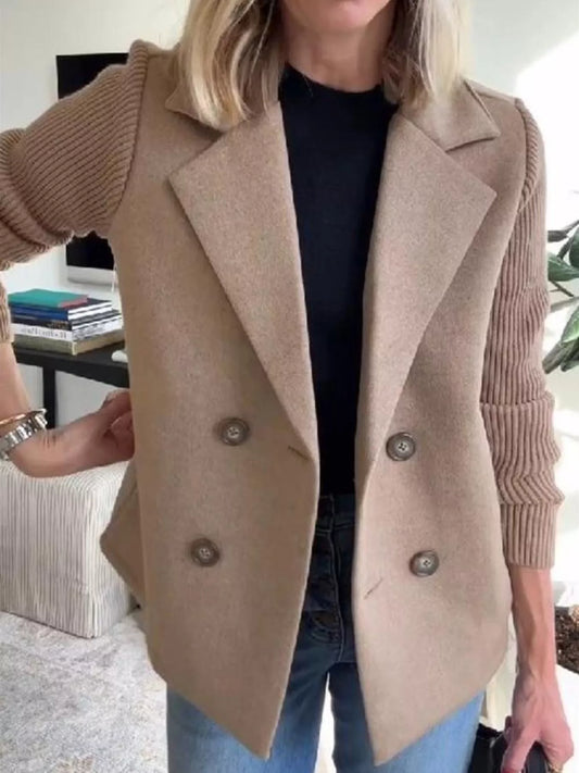 Full Size Knit Sleeve Double-Breasted Outerwear Plus Size