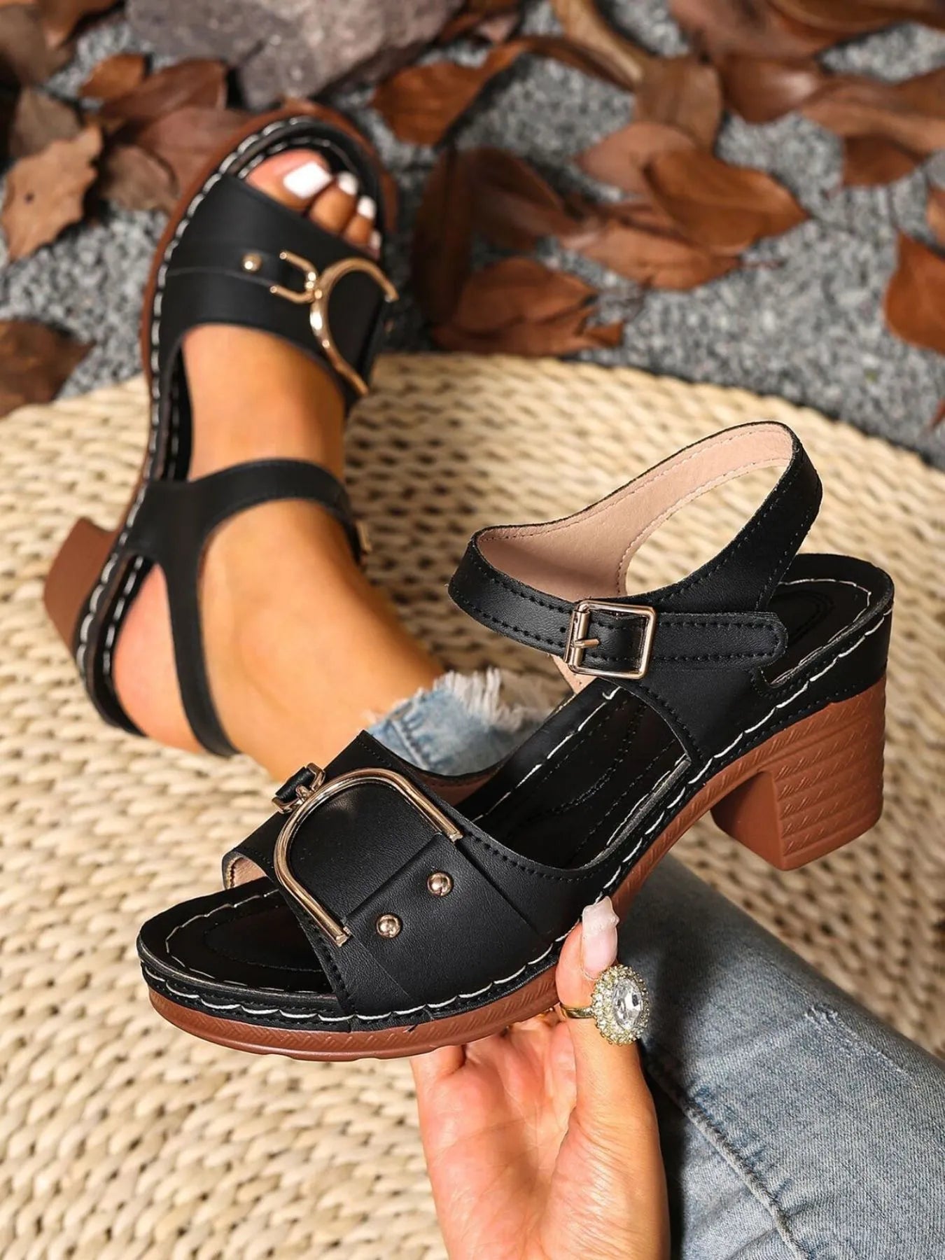 Open Toe Block Heels Sandals