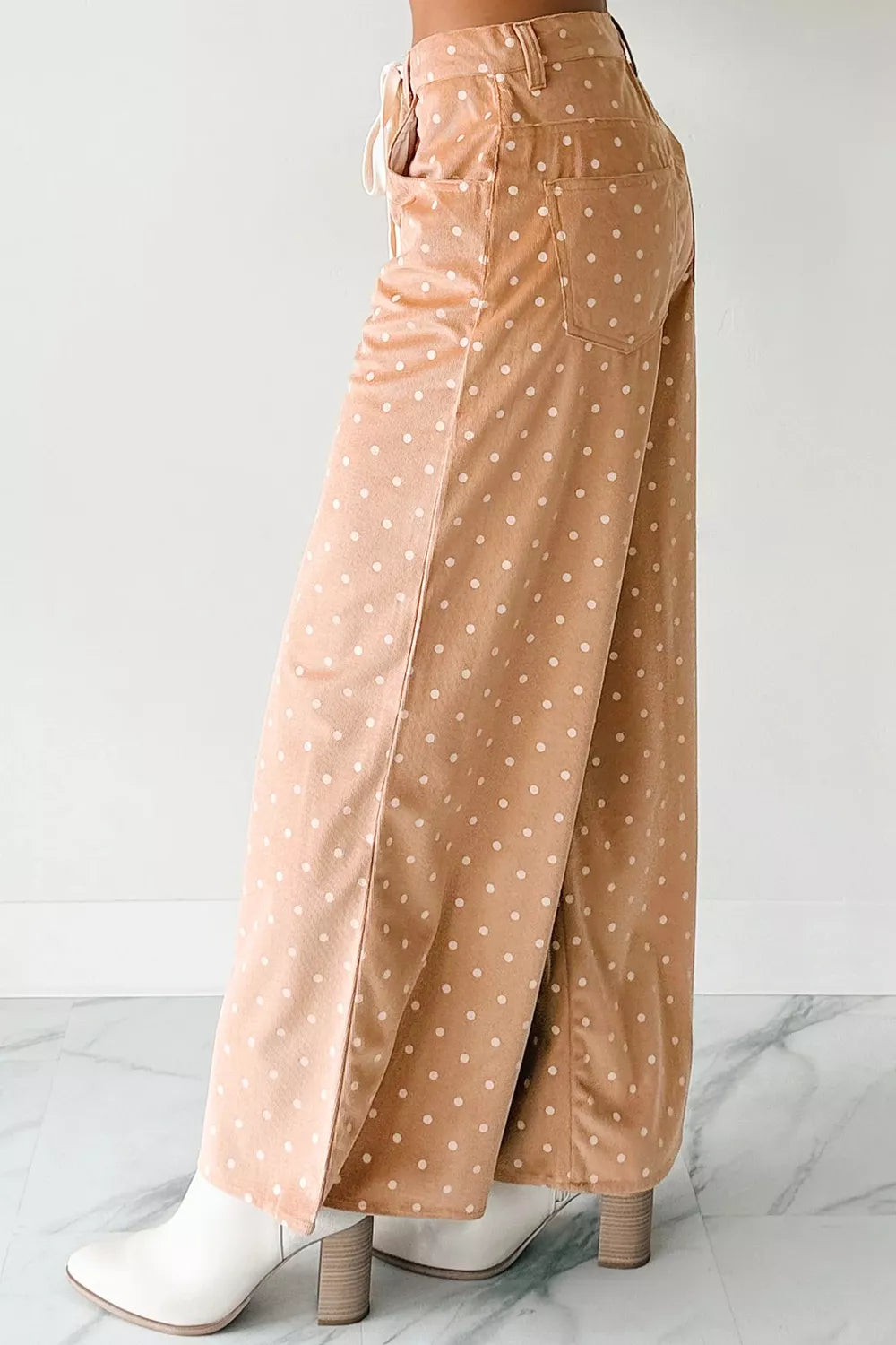 Polka Dot Print Drawstring Wide Leg Pants