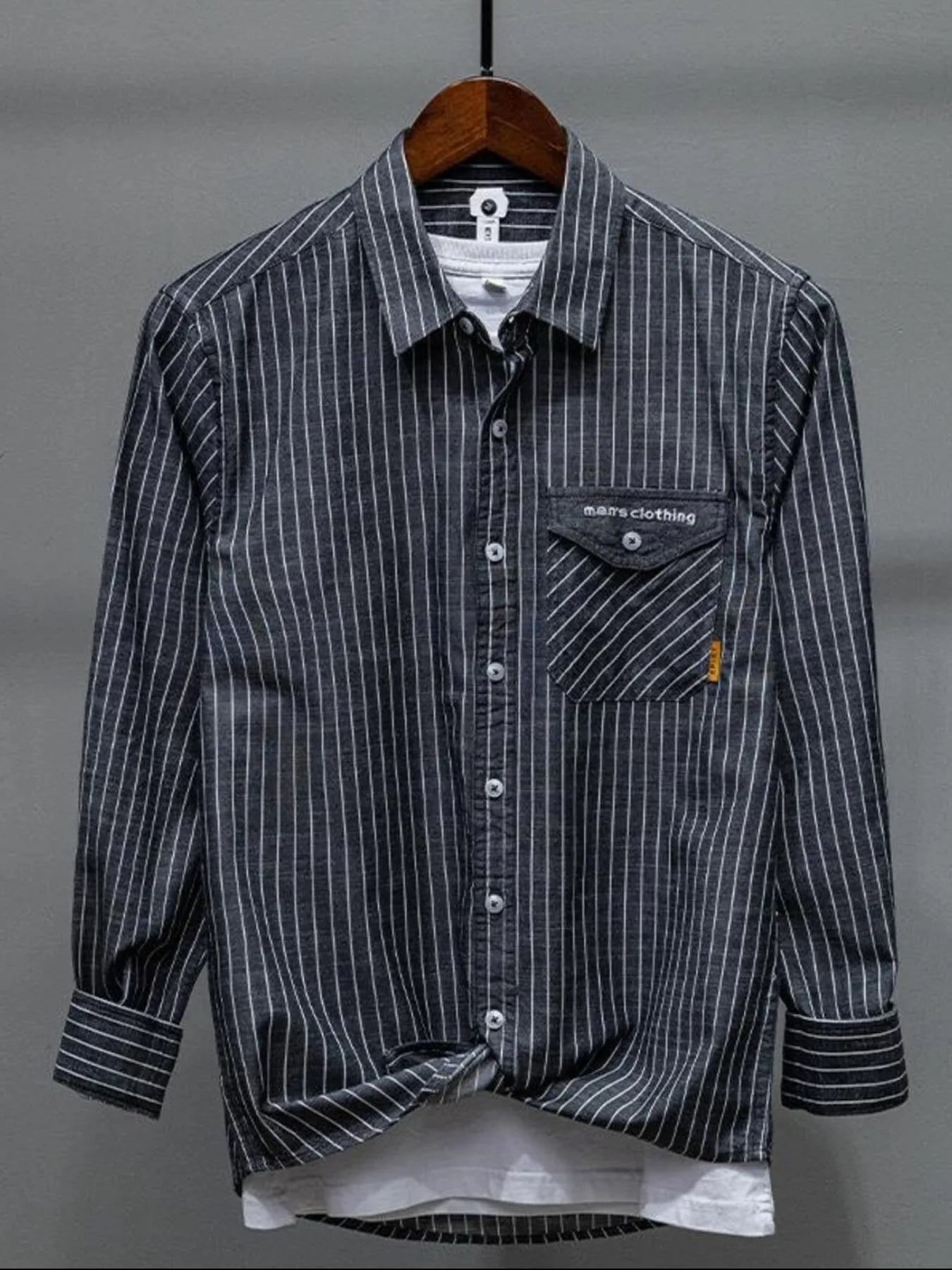 Men's Plus Size Striped Button Up Long Sleeve Shirt