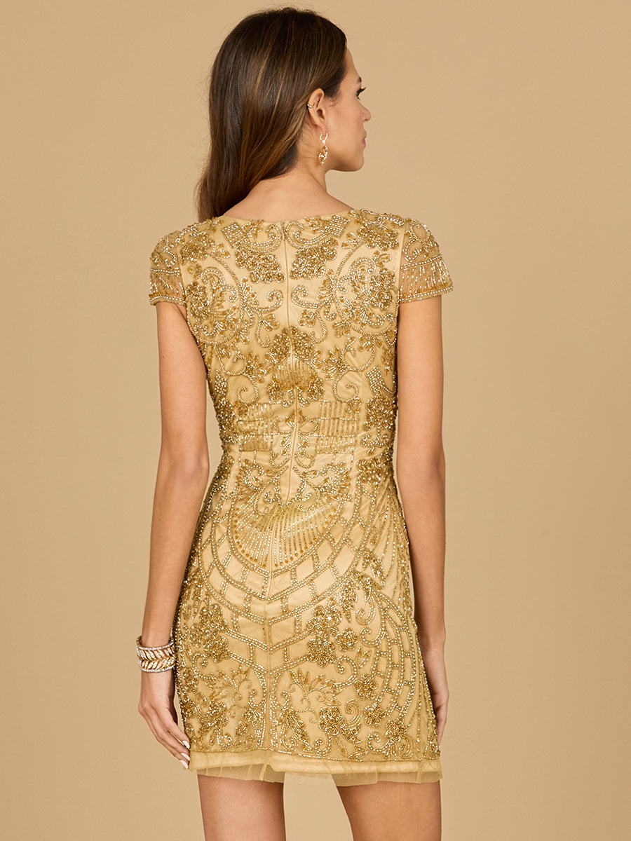 Gold Cap Sleeve Cocktail Dress