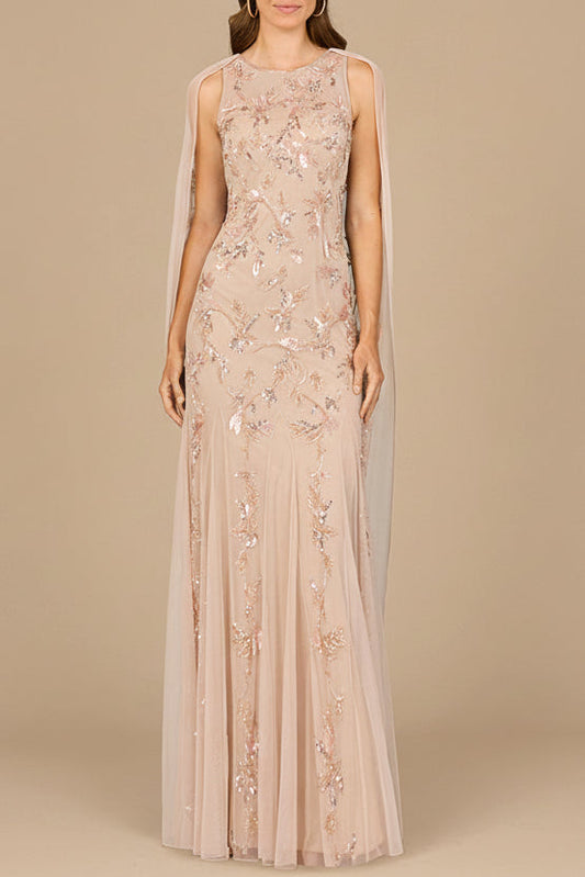 Mermaid Beaded Dress with Long Cape - OUTLET