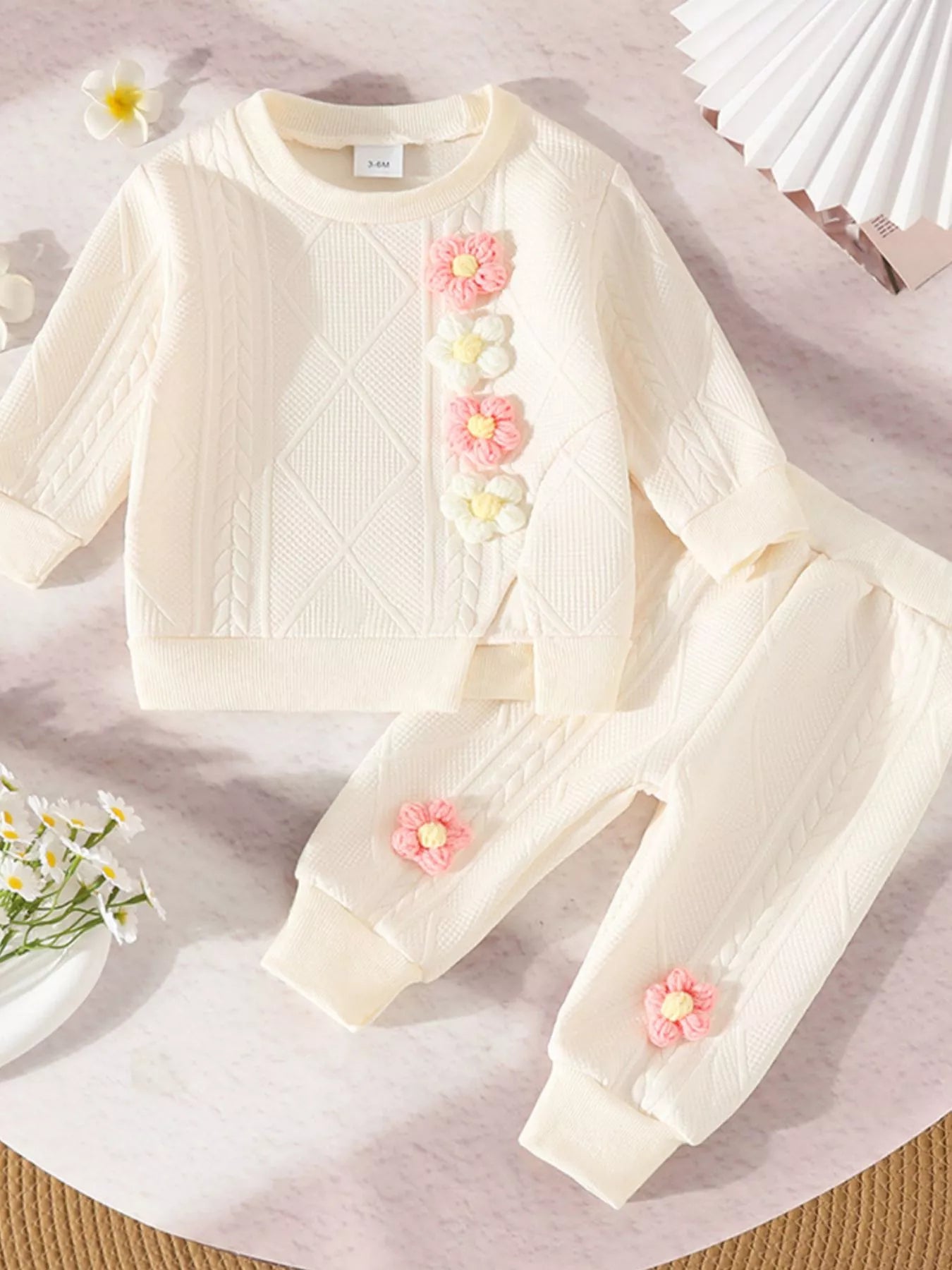 Children's Textured Flower Top and Pants Set
