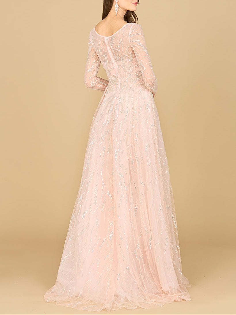 Long Sleeve Beaded Lace Gown
