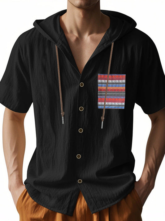 Men's Full Size Casual Hooded Short Sleeve Shirt Plus Size