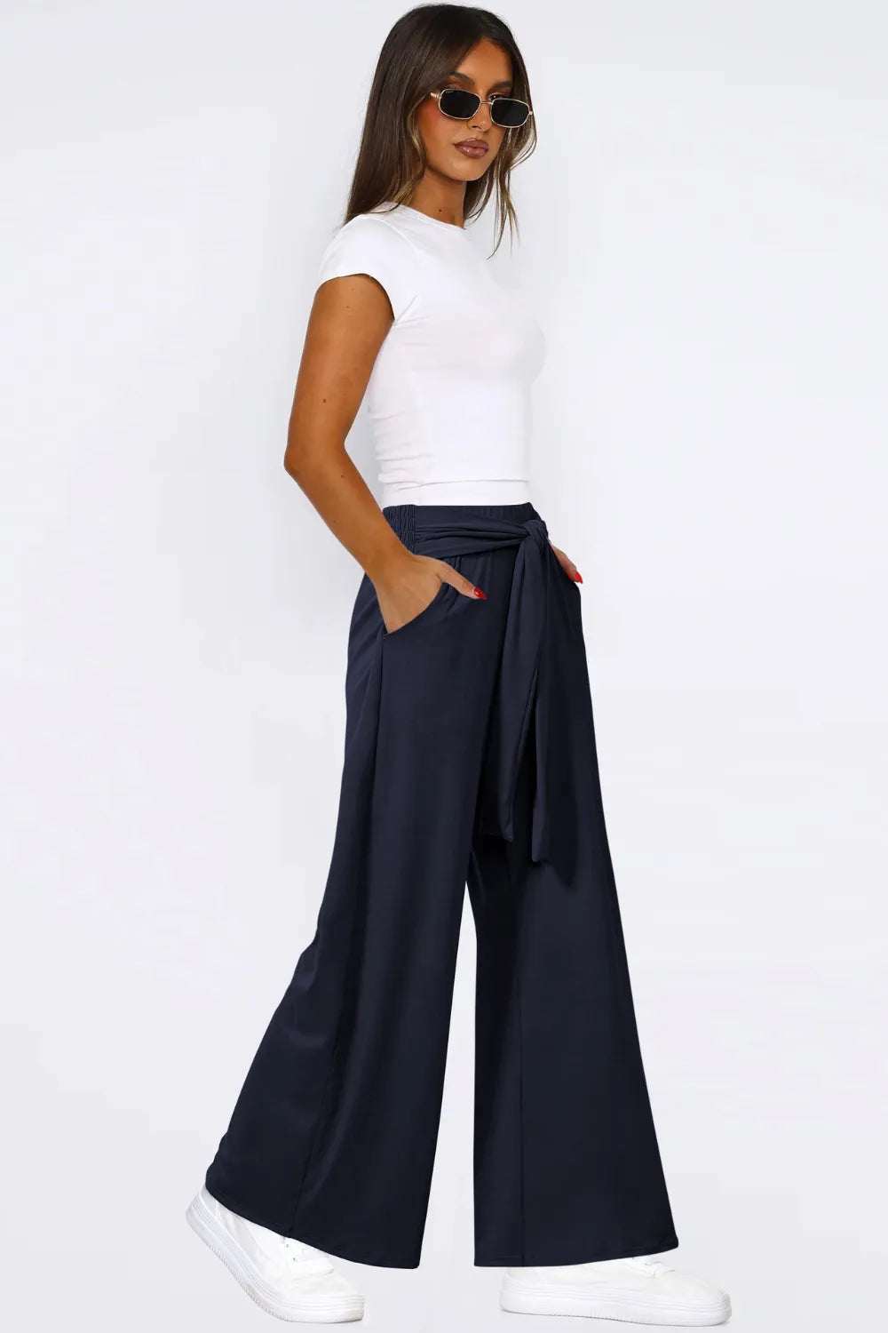 Tied Wide Leg Pants with Pockets