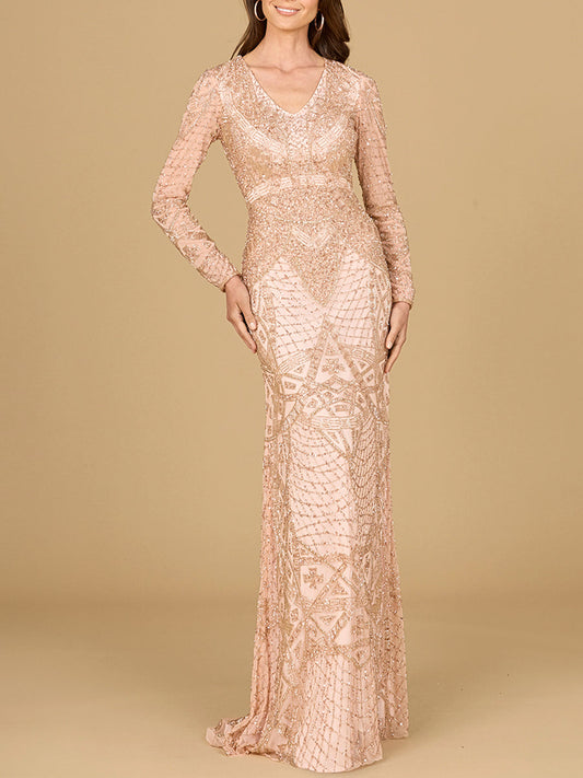 Long Sleeve Beaded Dress