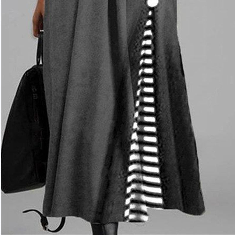 Fashion Retro Large Size Slim Hepburn Striped Dress
