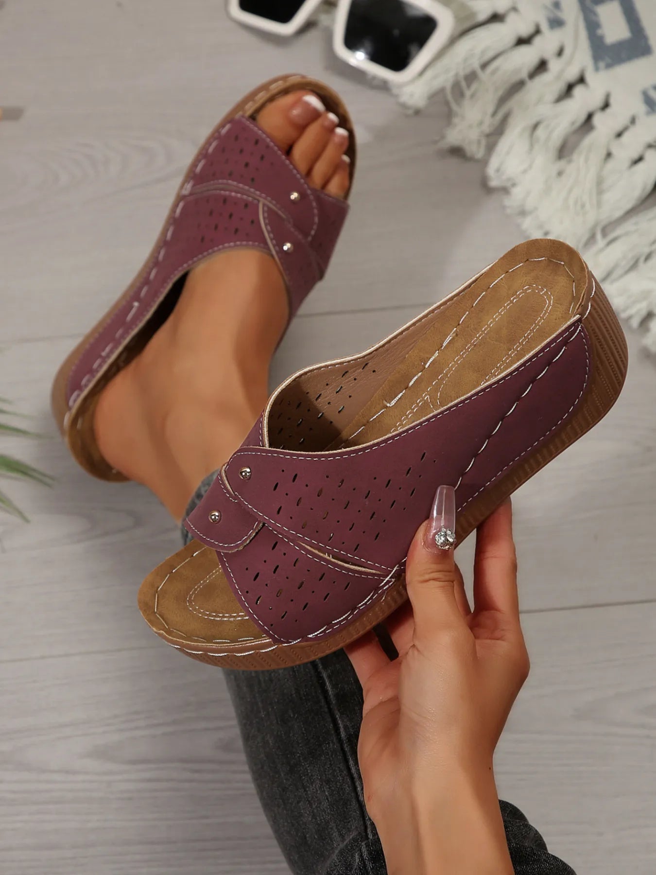 Hollow Out Wedge Comfort Sandals