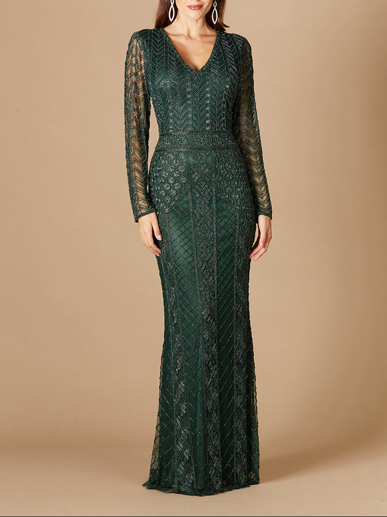 Long Sleeve Beaded Dress