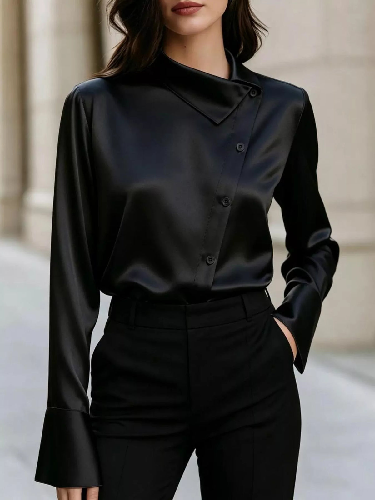 Asymmetric Collar Satin Blouse