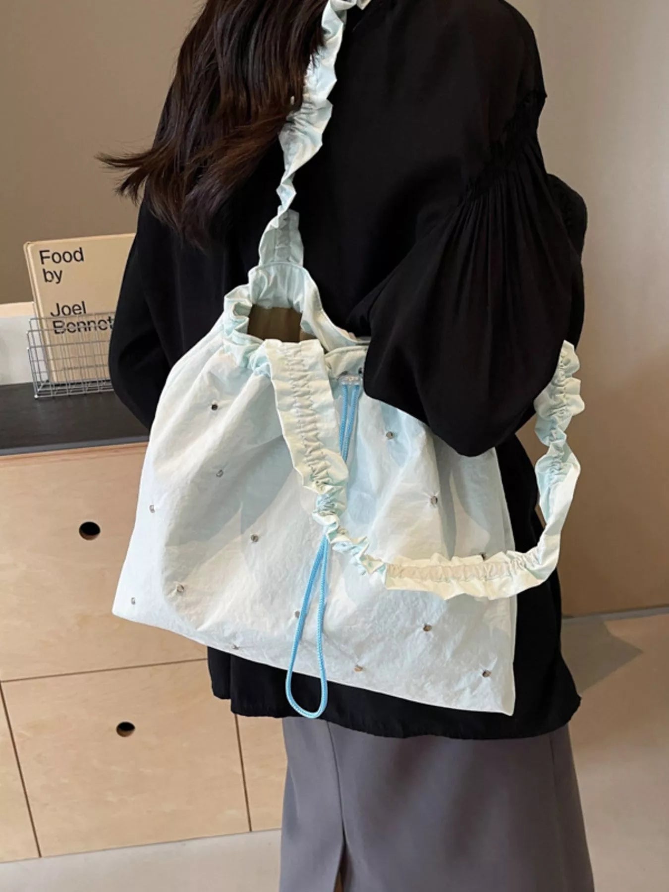 Studded Ruched Strap Handbag