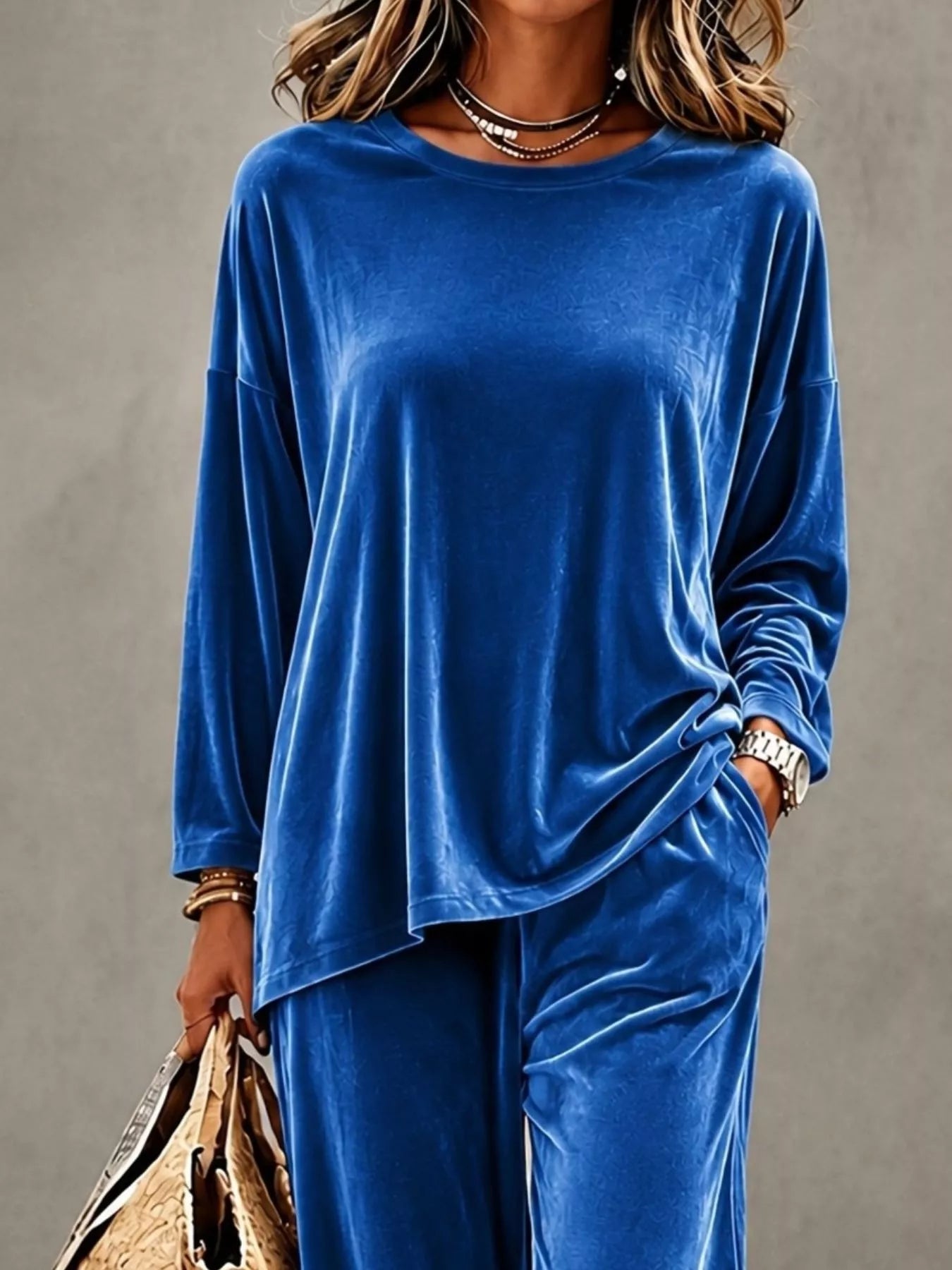Full Size Velvet Long Sleeve Top and Pants Set Plus Size