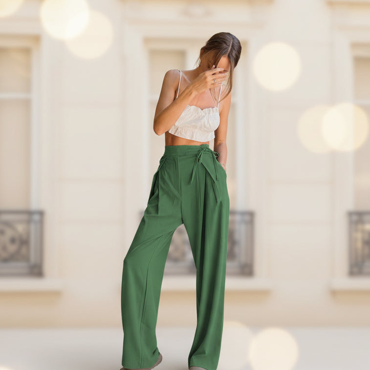 Women's High-Waist Drawstring Wide-Leg Floor-Length Pants