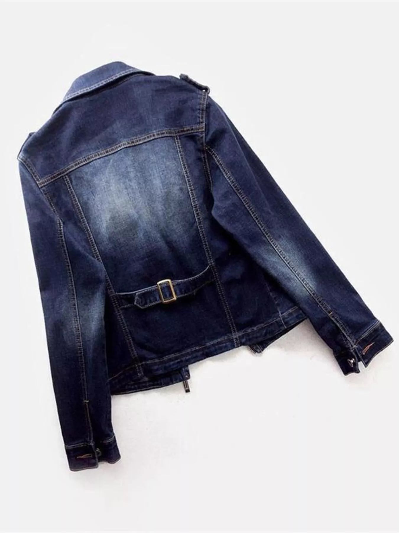 Full Size Asymmetrical Zip Denim Jacket Plus Size