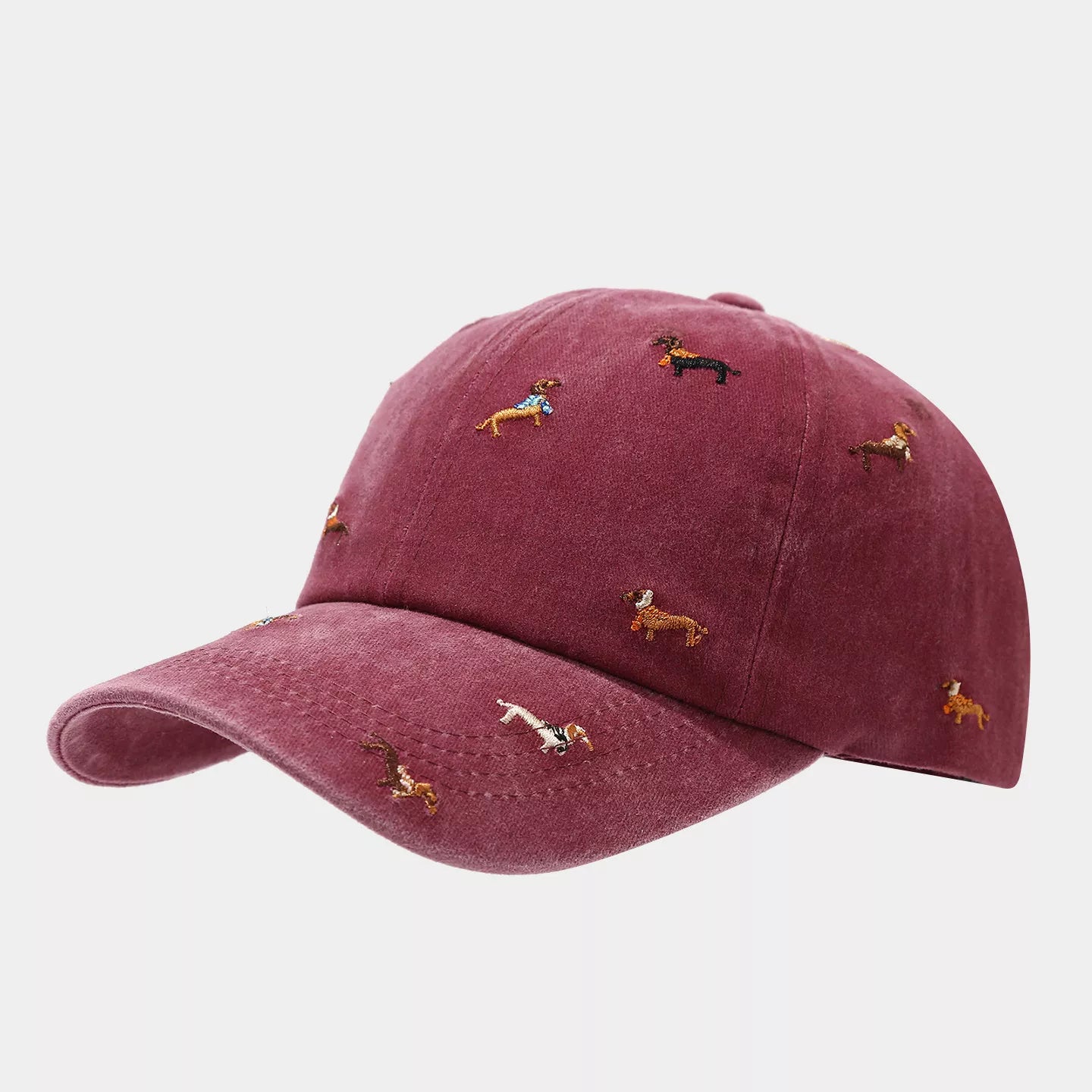 Dog Embroidered Washed Cotton Baseball Cap