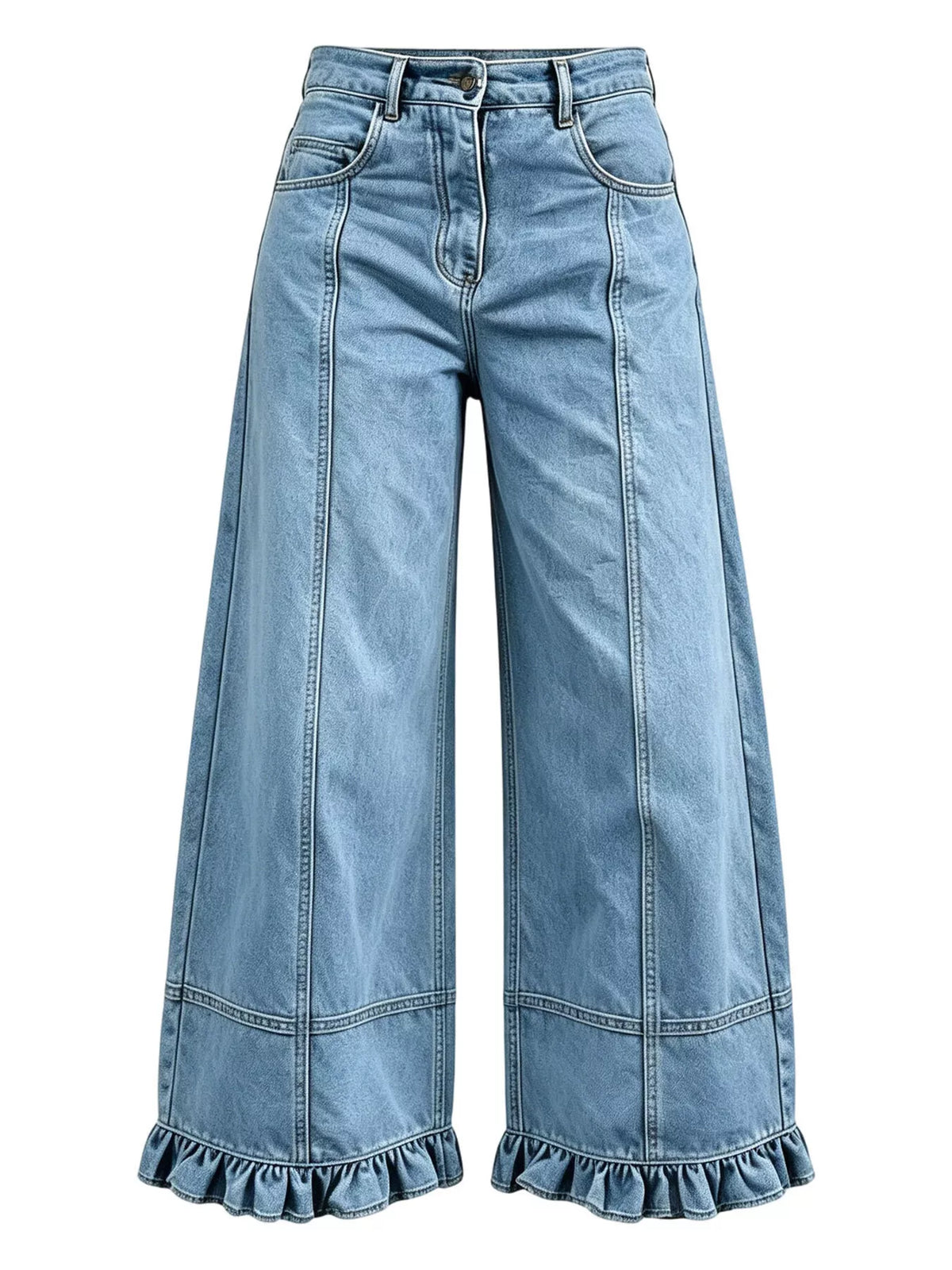 Full Size High-Waisted Wide-Leg Ruffled Hem Jeans Plus Size