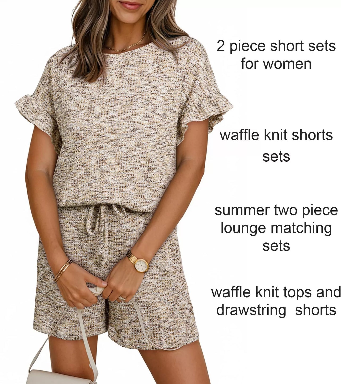 Ruffle Sleeve Textured Top and Shorts Set