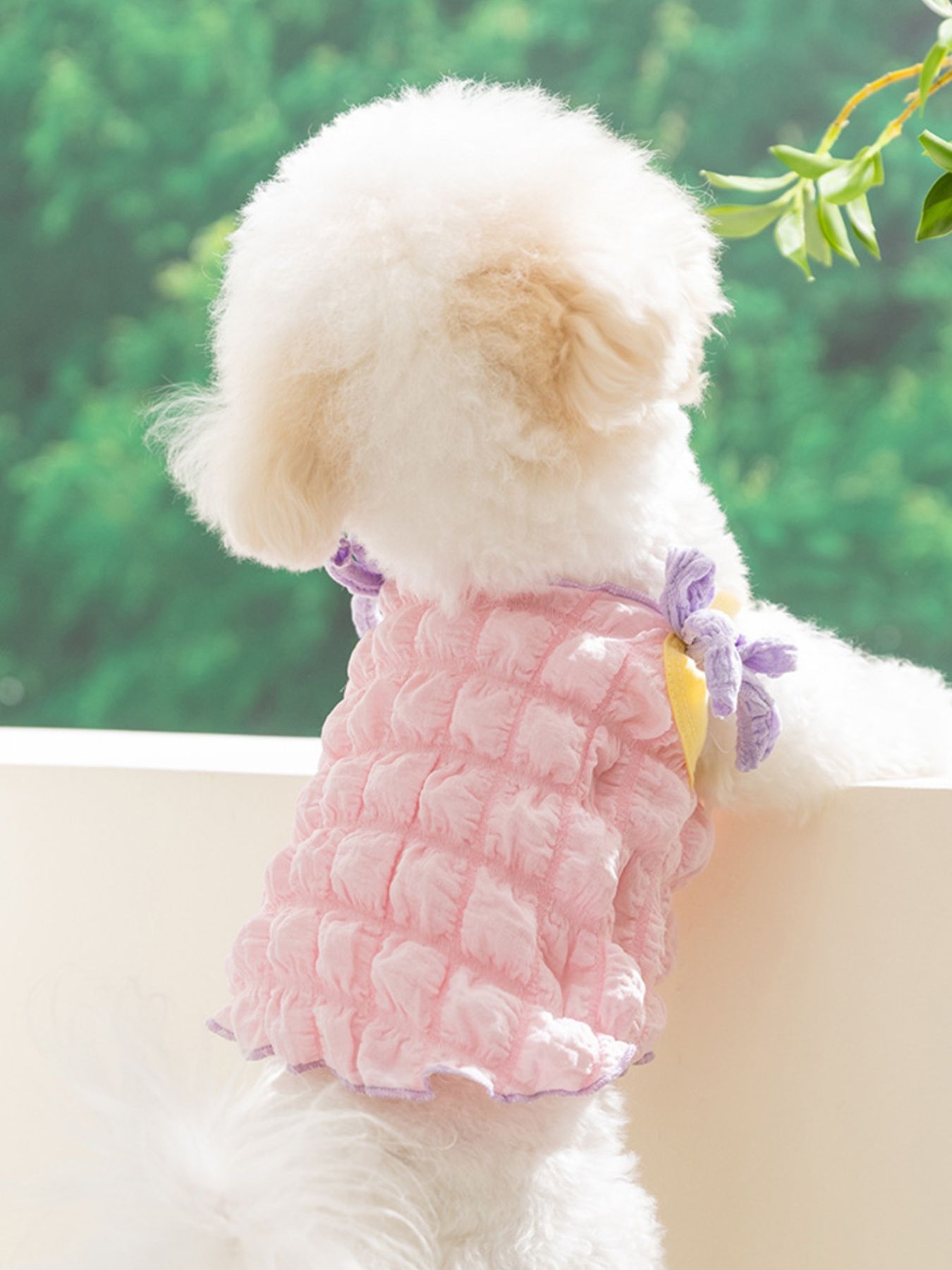 Bubble Textured Tie Shoulder Pet Top