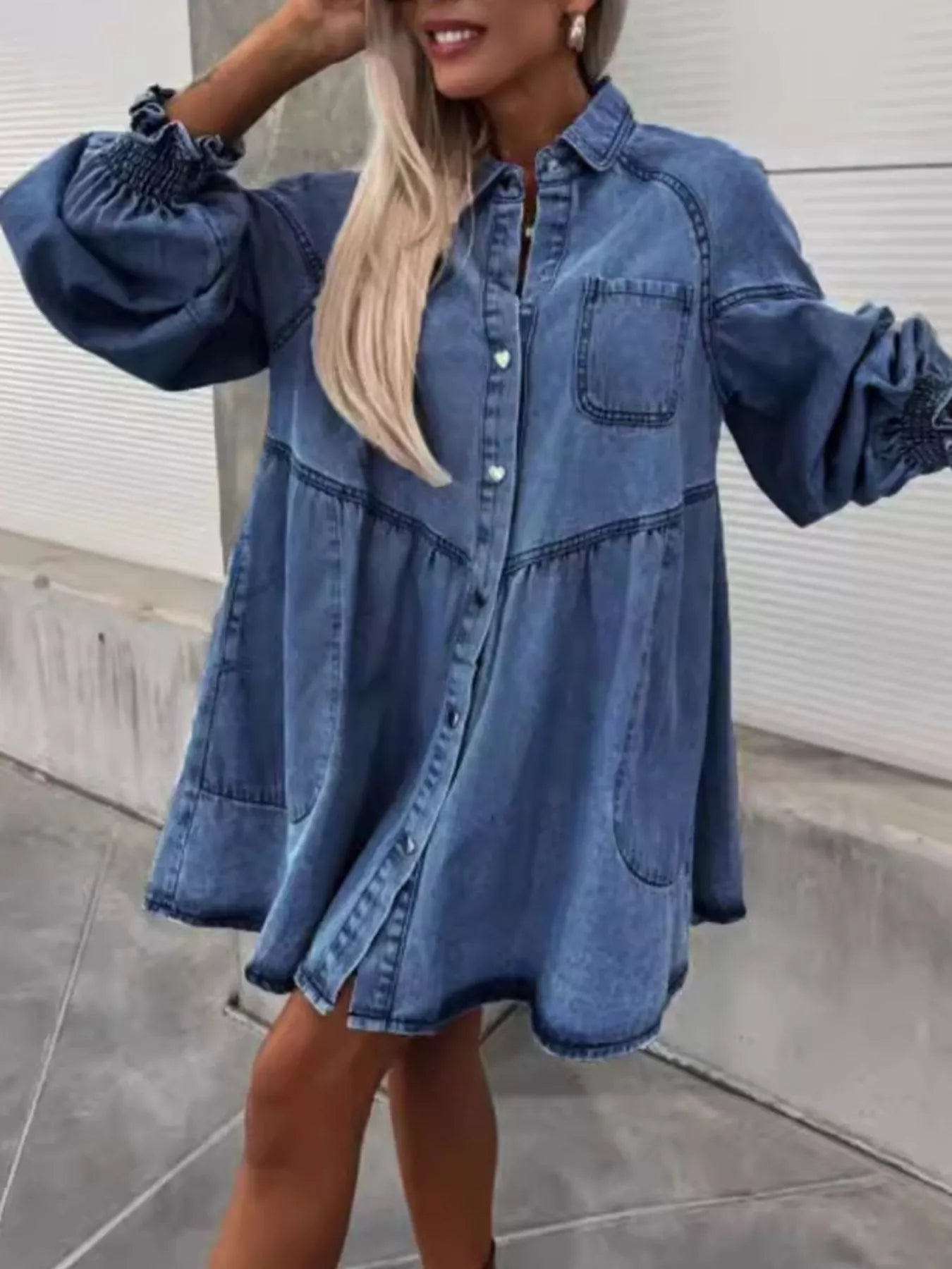 Oversized Long Sleeve Button-Up Denim Dress