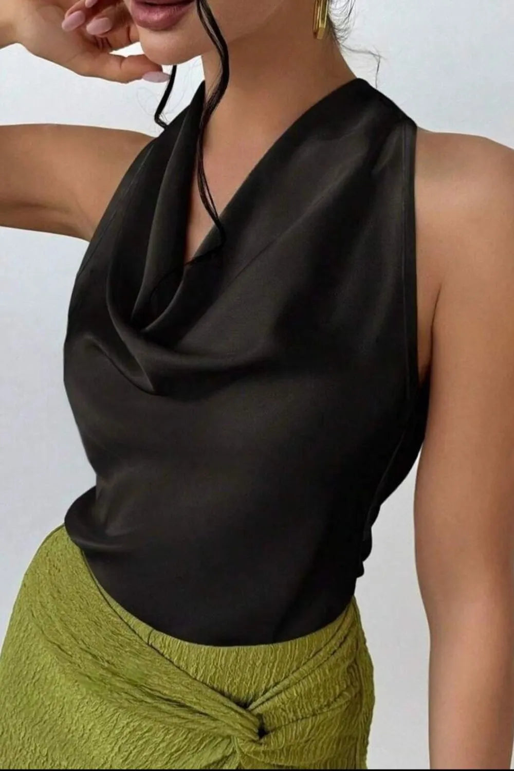 Satin Cowl Neck Sleeveless Blouse