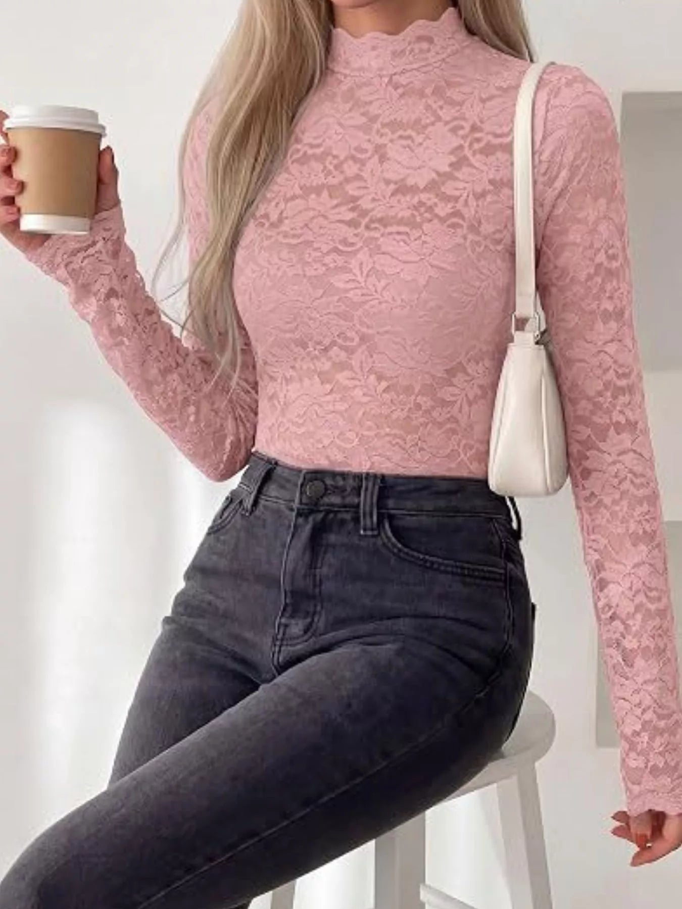Lace Mock Neck Long Sleeve Top