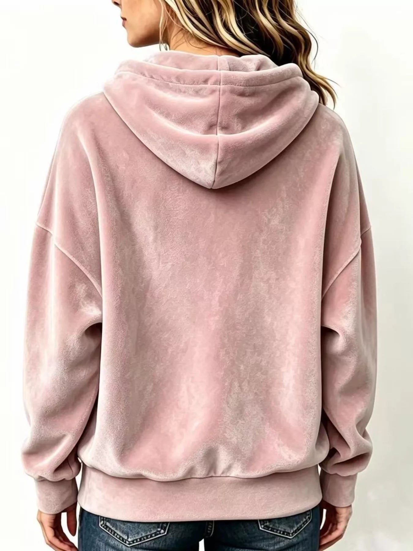 Full Size Drawstring Velvet Long Sleeve Hoodie Plus Size