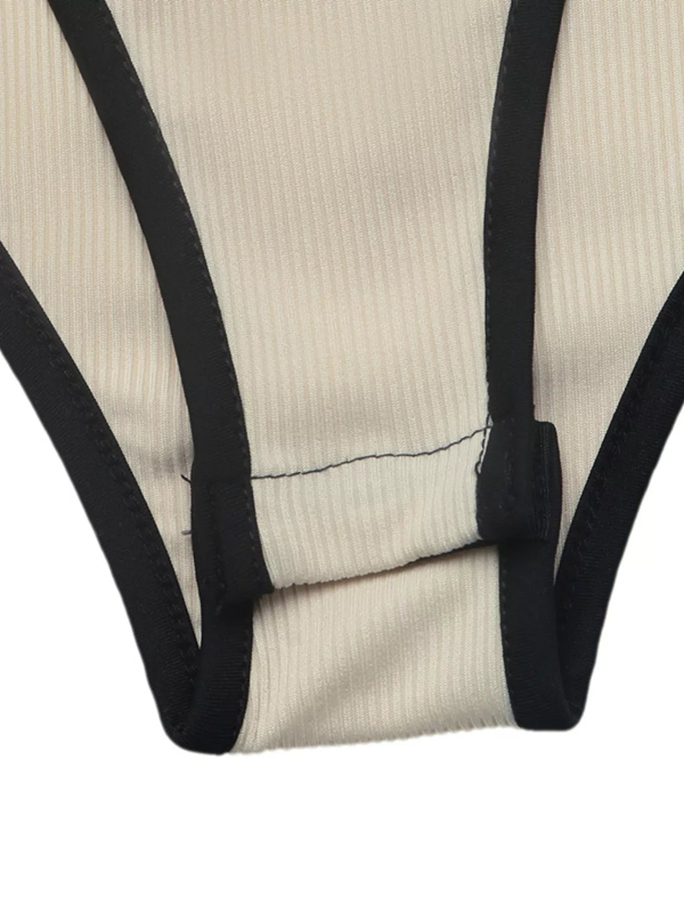Ribbed Sweetheart Neckline Contrast Trim Long Sleeve Bodysuit