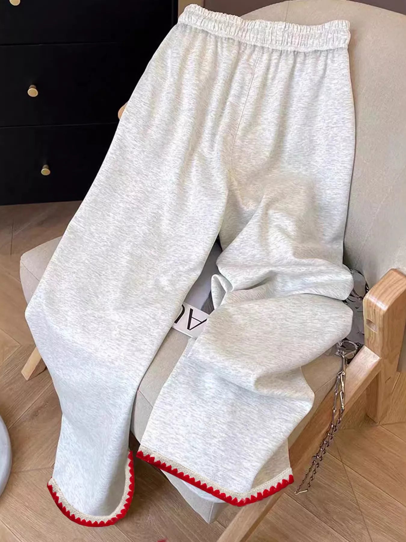 Casual Loose Fit Embroidered Trim Pants