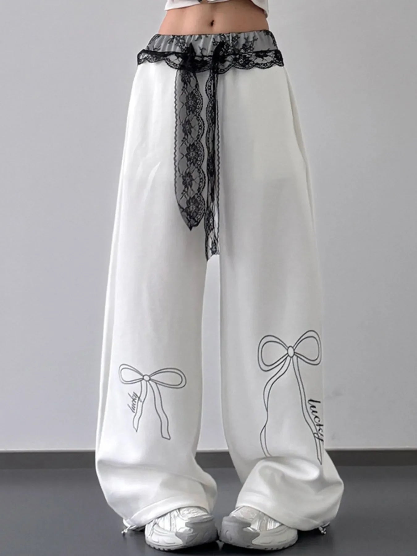 Wide Leg Pants with Lace Belt Detail