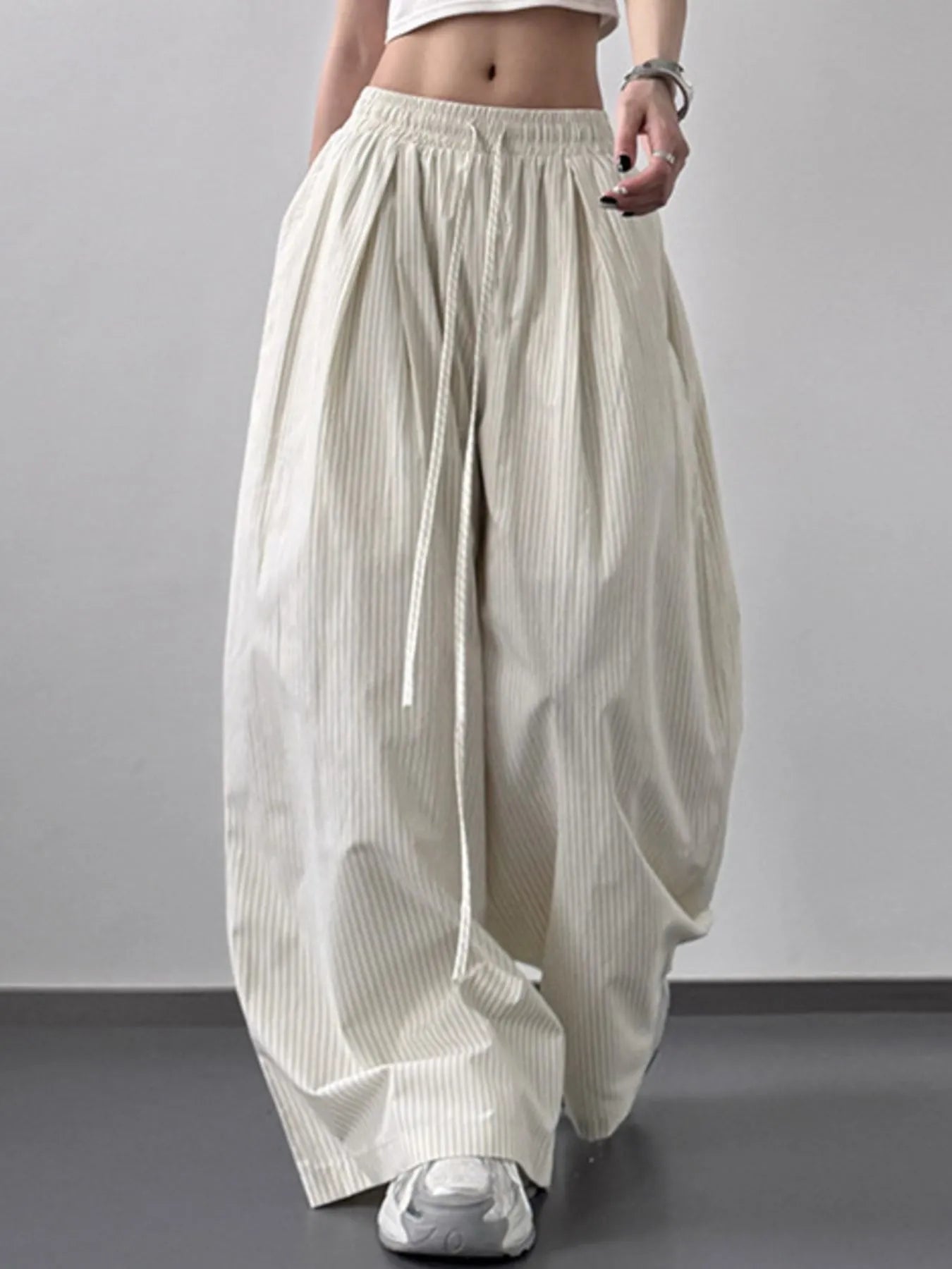 Striped Wide Leg Drawstring Pants