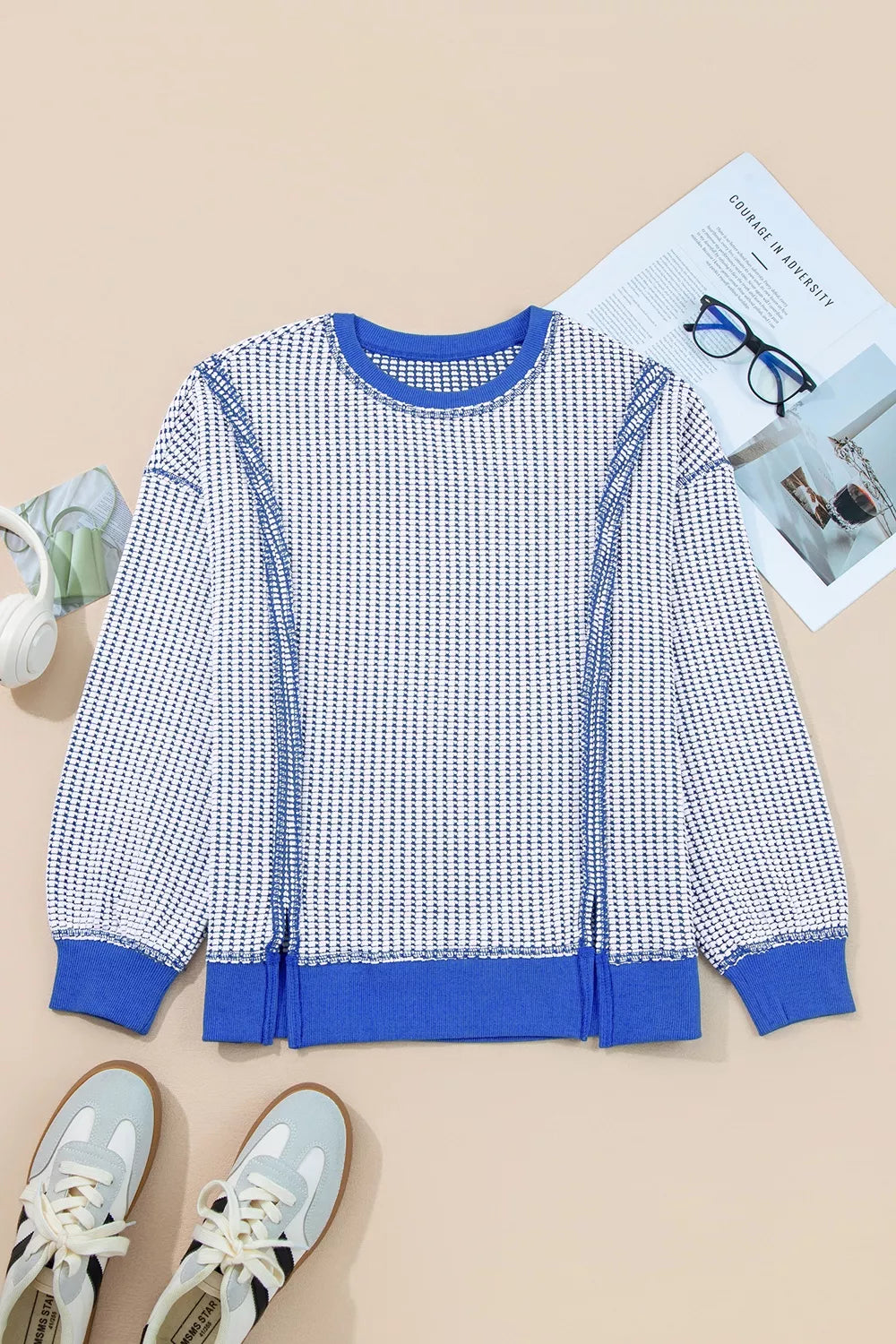 Exposed Seam Textured Crew Neck Sweatshirt