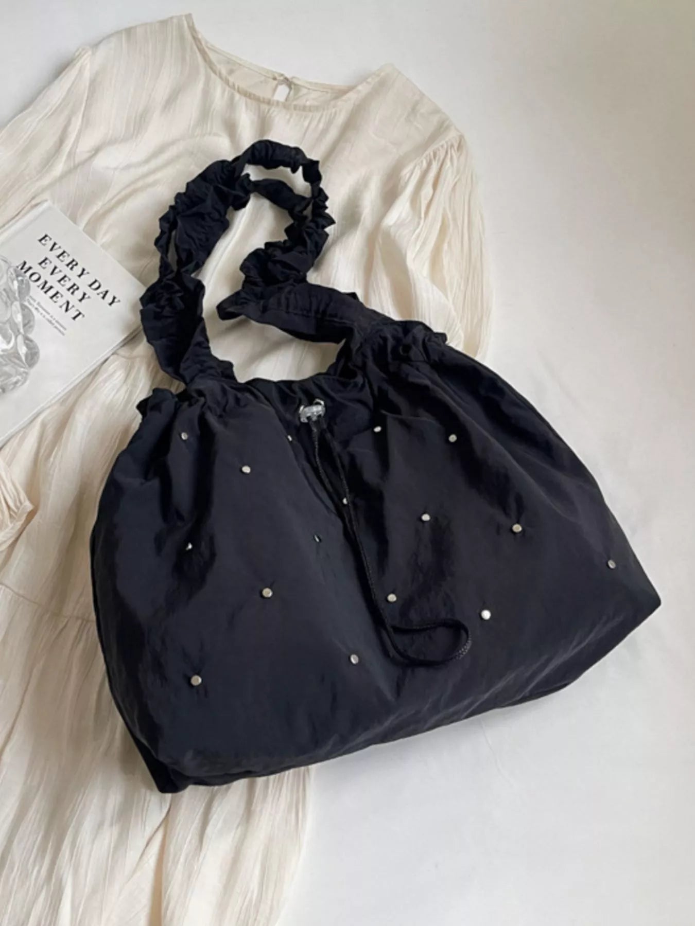 Studded Ruched Strap Handbag