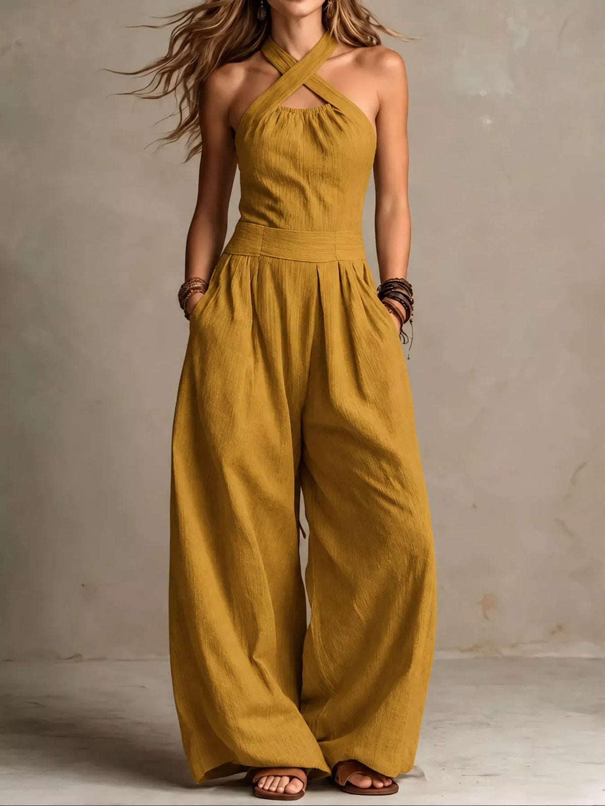 Full Size Halter Neck Wide-Leg Jumpsuit Plus Size