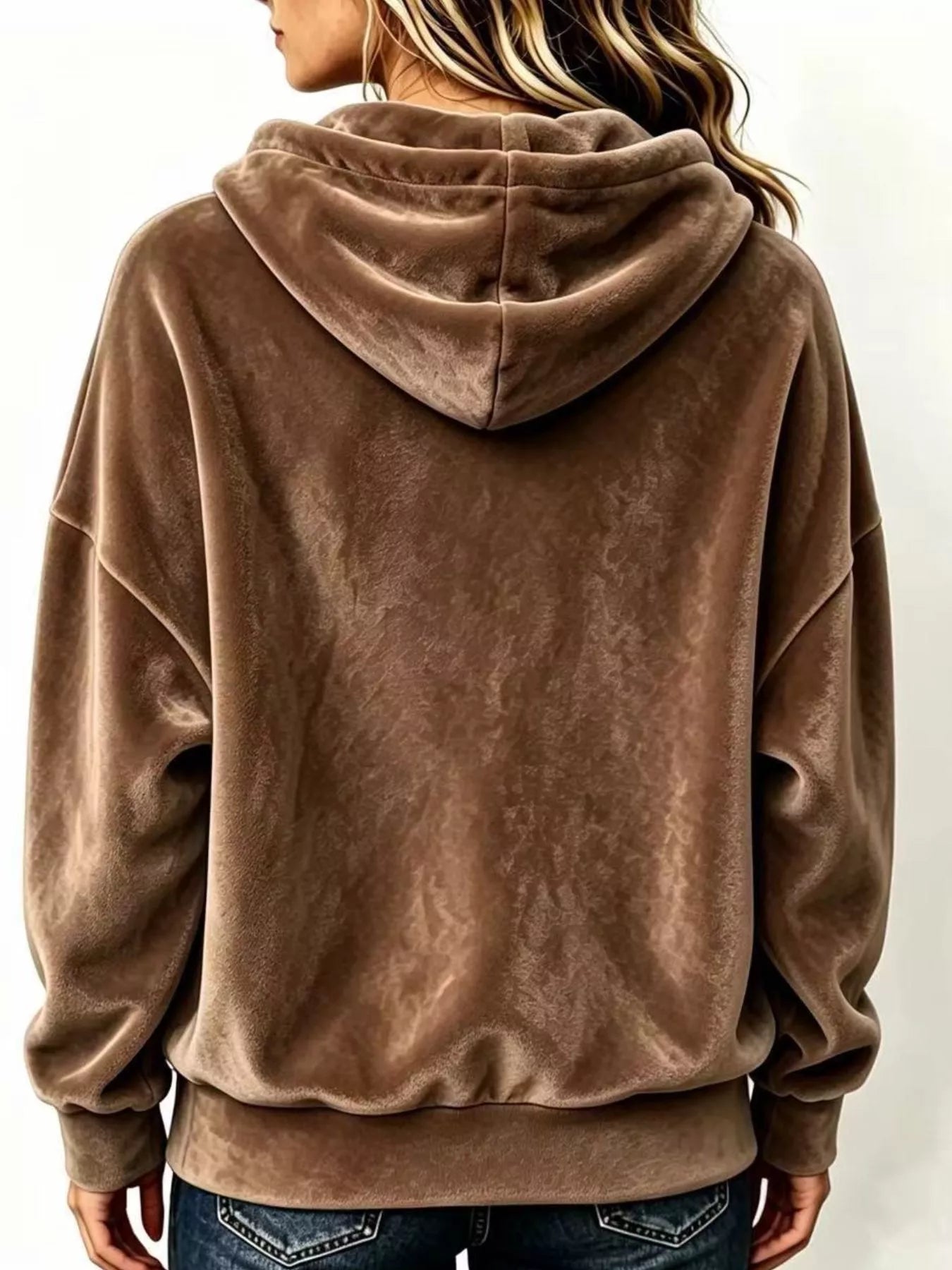 Full Size Drawstring Velvet Long Sleeve Hoodie Plus Size