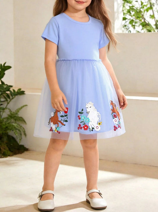 Children's Horse Embroidered Tulle Dress