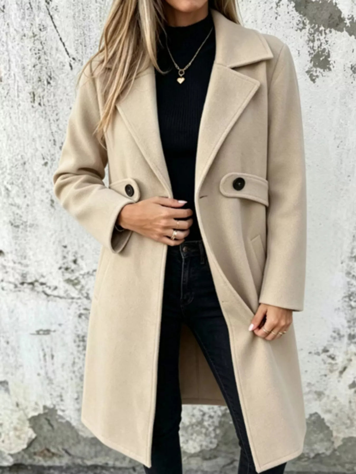 Full Size Lapel Collar Longline Overcoat Plus Size