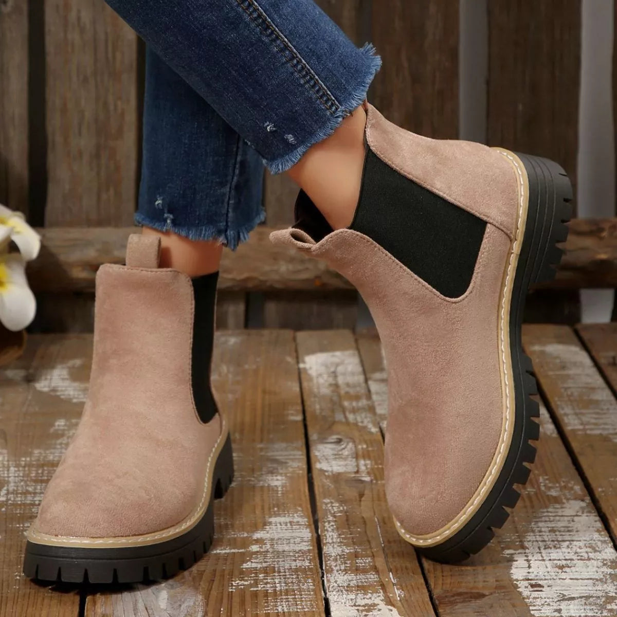 Round Toe Block Heels Boots